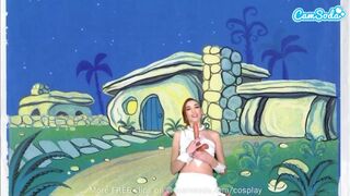 Cuki fiatal wilma flintstone cosplayben masturbál és cumizza a gigantikus fazsat